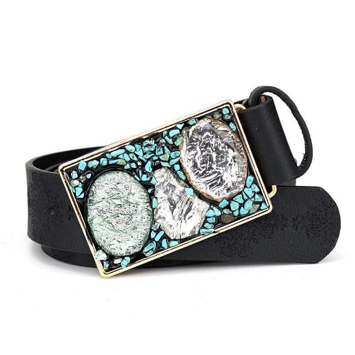 Ceinture en cuir turquoise avec pierres décoratives colorées pour femme