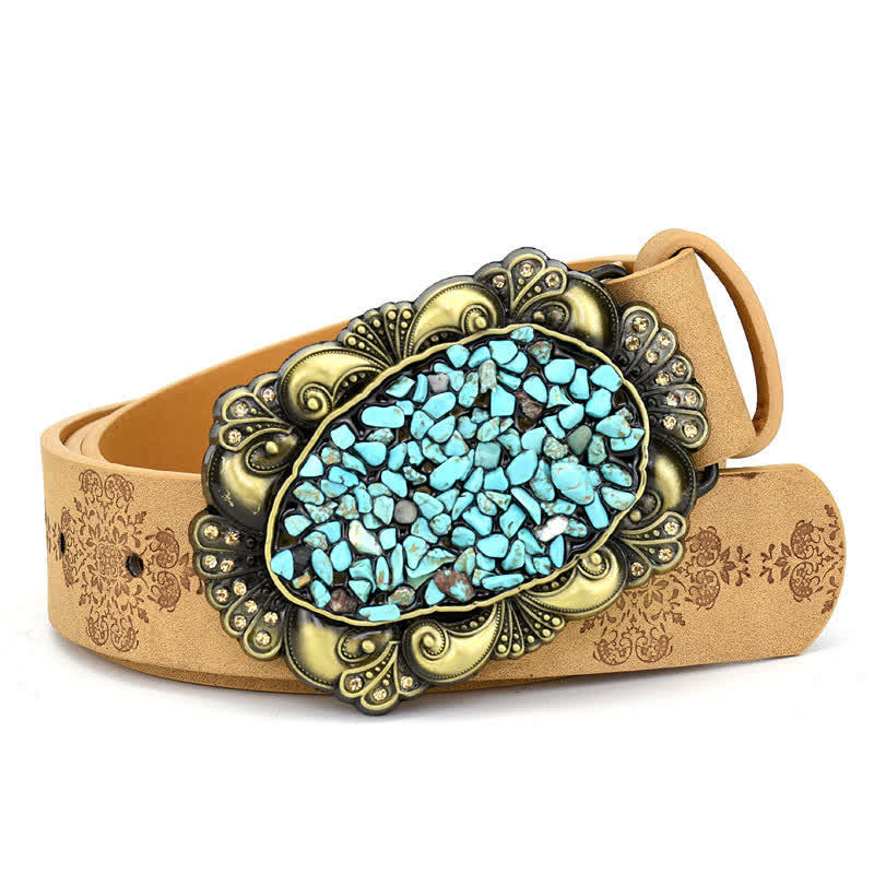 Ceinture en cuir turquoise avec pierres décoratives colorées pour femme