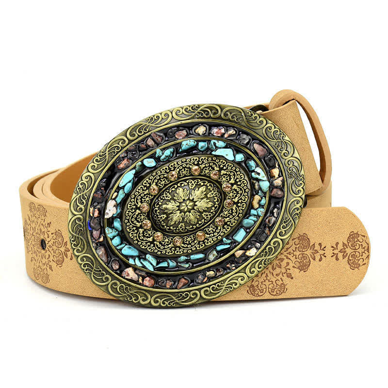 Ceinture en cuir turquoise avec pierres décoratives colorées pour femme
