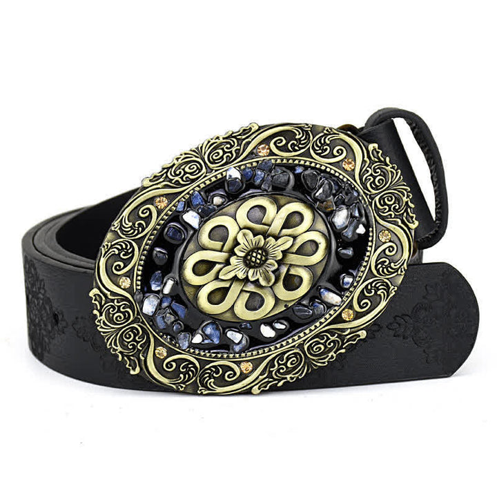 Ceinture en cuir turquoise avec pierres décoratives colorées pour femme