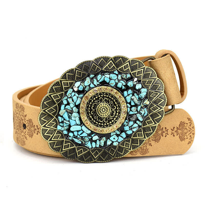 Ceinture en cuir turquoise avec pierres décoratives colorées pour femme