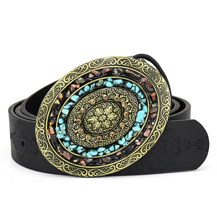 Ceinture en cuir turquoise avec pierres décoratives colorées pour femme