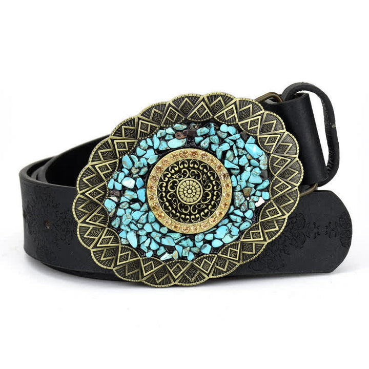 Ceinture en cuir turquoise avec pierres décoratives colorées pour femme