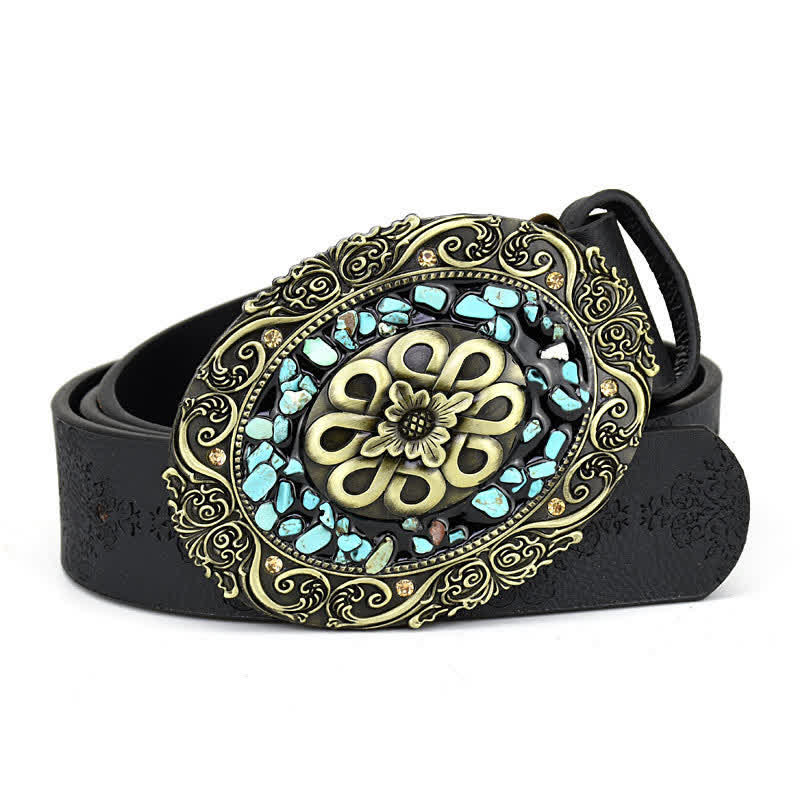 Ceinture en cuir turquoise avec pierres décoratives colorées pour femme