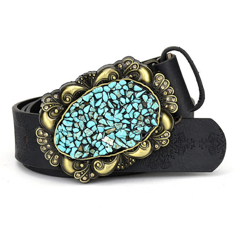 Ceinture en cuir turquoise avec pierres décoratives colorées pour femme