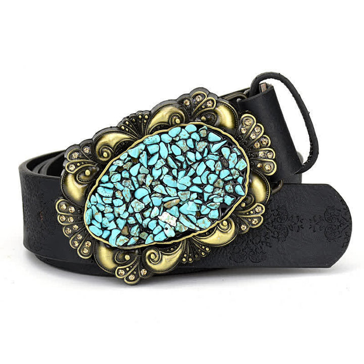 Ceinture en cuir turquoise avec pierres décoratives colorées pour femme