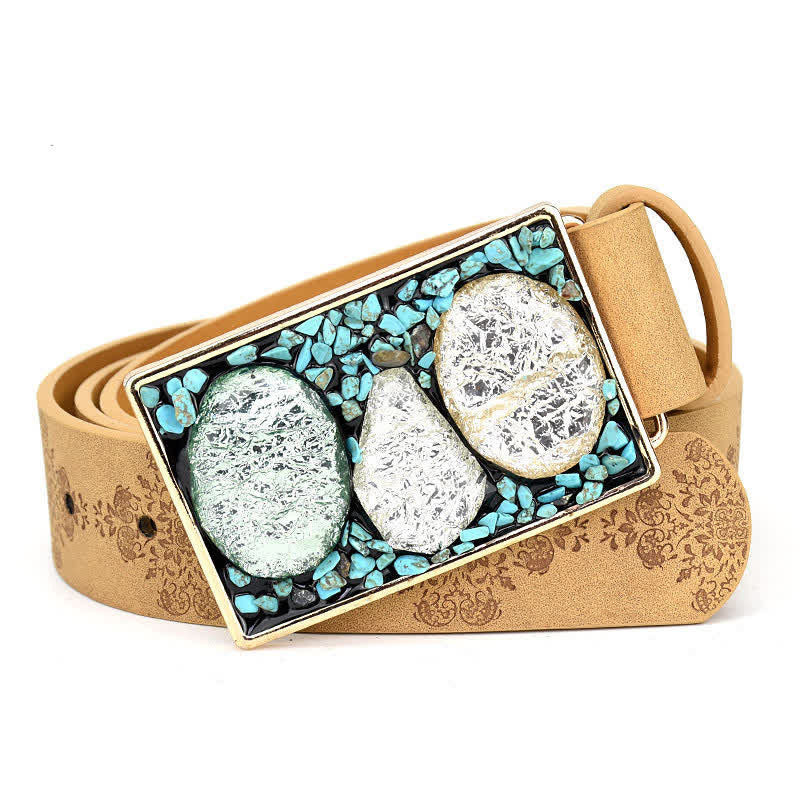 Ceinture en cuir turquoise avec pierres décoratives colorées pour femme