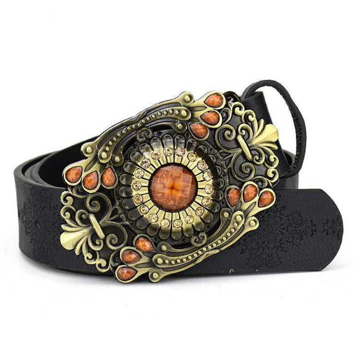 Ceinture en cuir turquoise avec pierres décoratives colorées pour femme