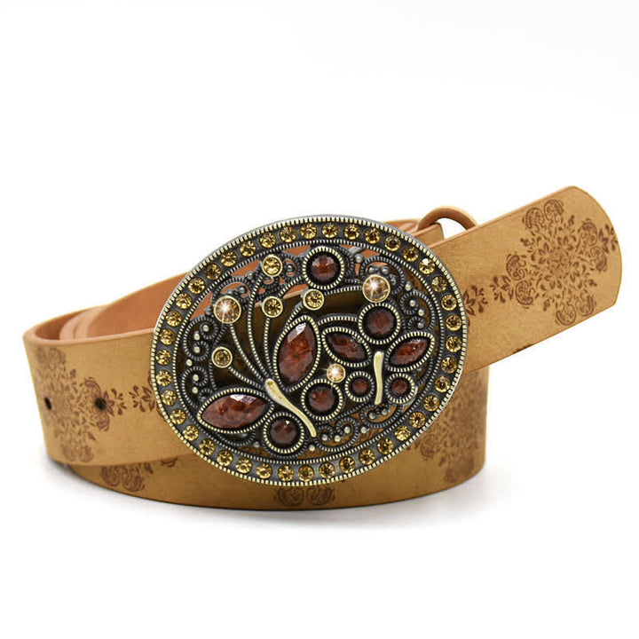 Ceinture en cuir avec boucle en cristal artificiel pour femme