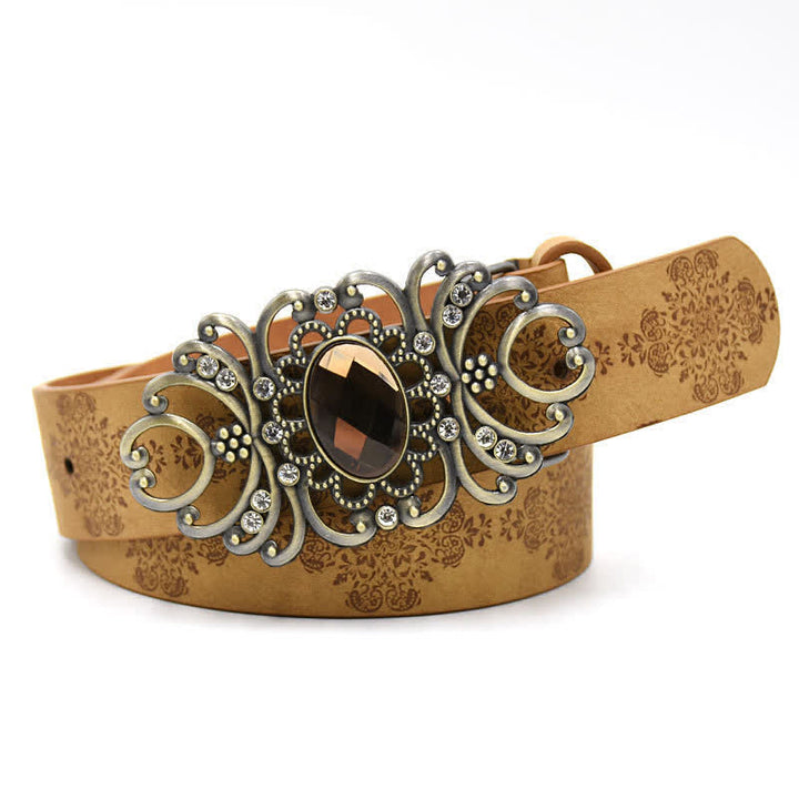 Ceinture en cuir avec boucle en cristal artificiel pour femme