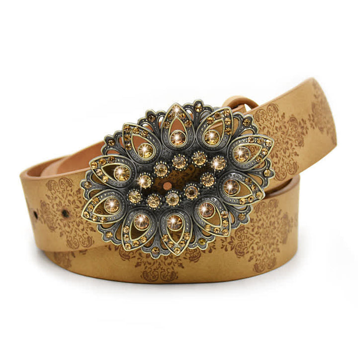 Ceinture en cuir avec boucle en cristal artificiel pour femme