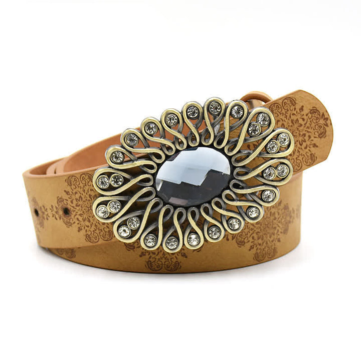 Ceinture en cuir avec boucle en cristal artificiel pour femme