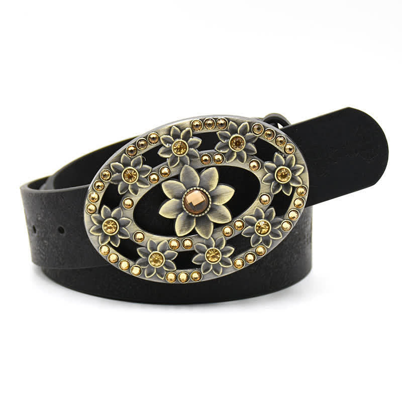 Ceinture en cuir avec boucle en cristal artificiel pour femme