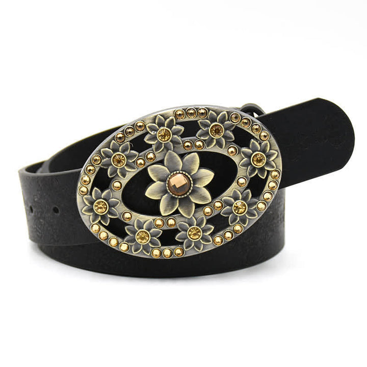 Ceinture en cuir avec boucle en cristal artificiel pour femme