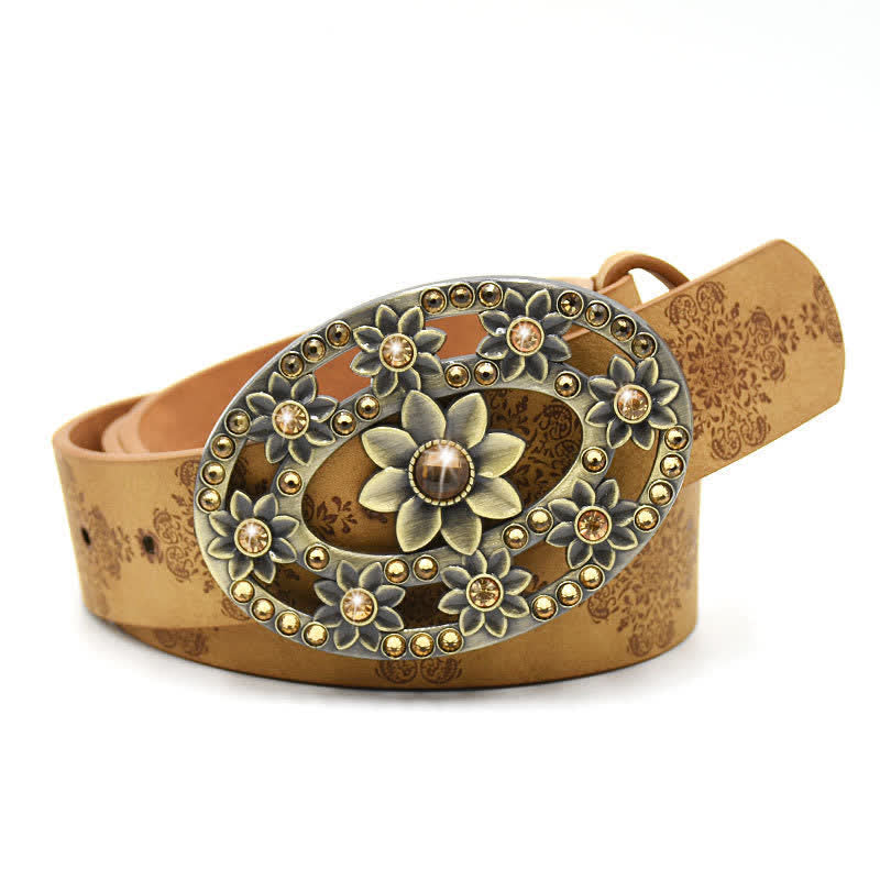 Ceinture en cuir avec boucle en cristal artificiel pour femme