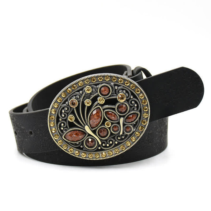Ceinture en cuir avec boucle en cristal artificiel pour femme