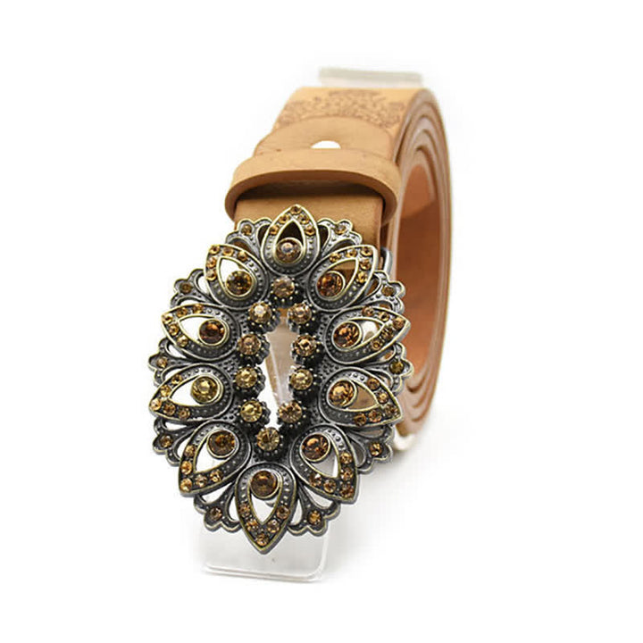Ceinture en cuir avec boucle en cristal artificiel pour femme