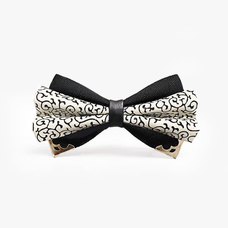Nœud papillon double couche en PU à motif moiré et pointe dorée pour homme