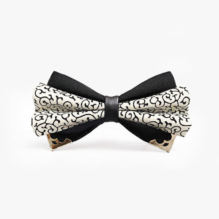 Nœud papillon double couche en PU à motif moiré et pointe dorée pour homme