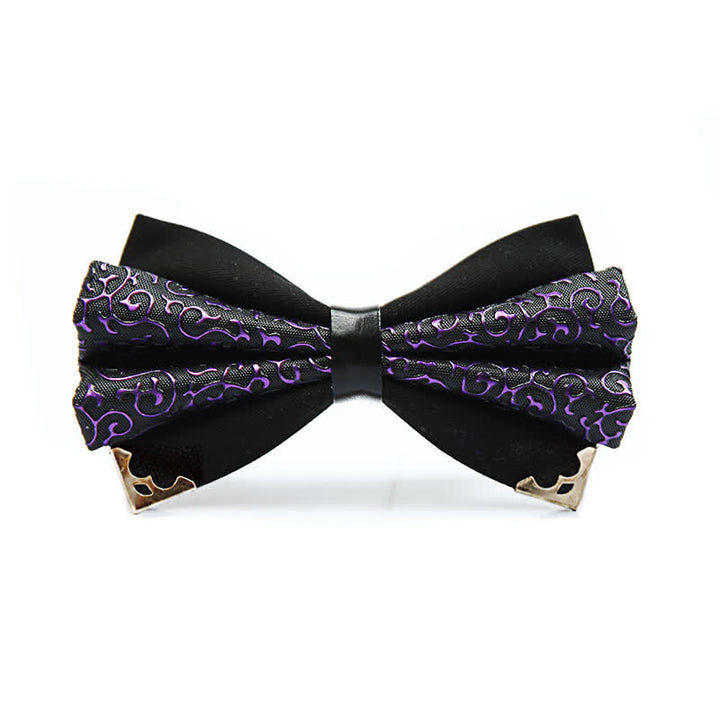 Nœud papillon double couche en PU à motif moiré et pointe dorée pour homme
