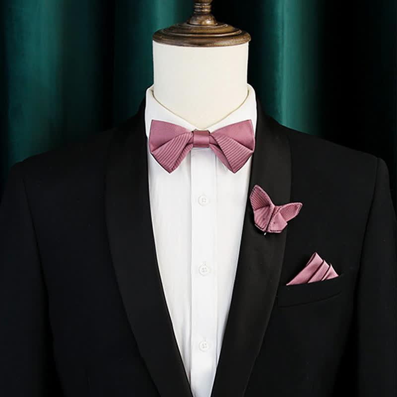 Nœud papillon en soie sergée rose pour homme