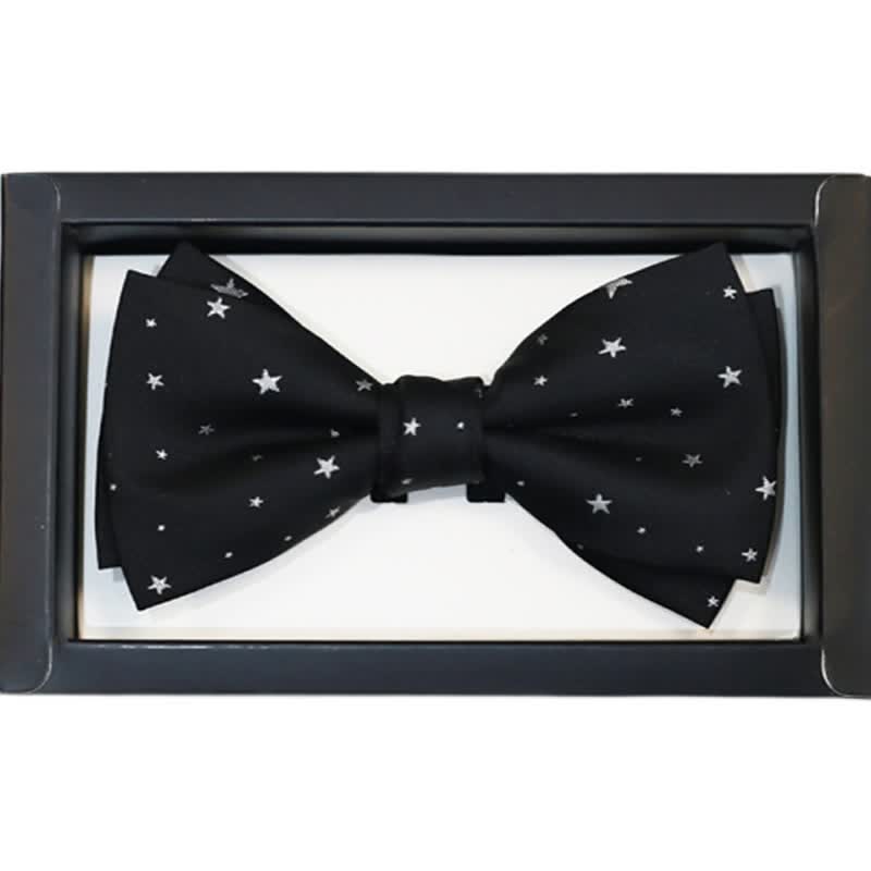 Nœud papillon double épaisseur noir à étoiles blanches pour homme