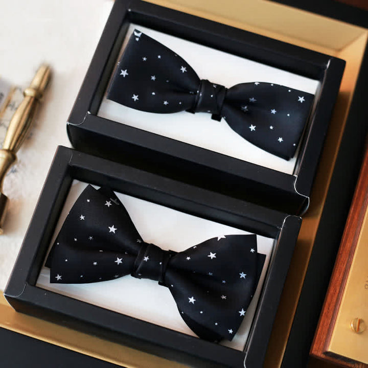 Nœud papillon double épaisseur noir à étoiles blanches pour homme
