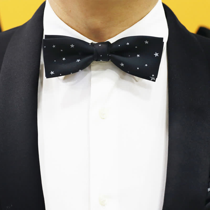 Nœud papillon double épaisseur noir à étoiles blanches pour homme