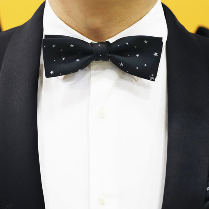 Nœud papillon double épaisseur noir à étoiles blanches pour homme