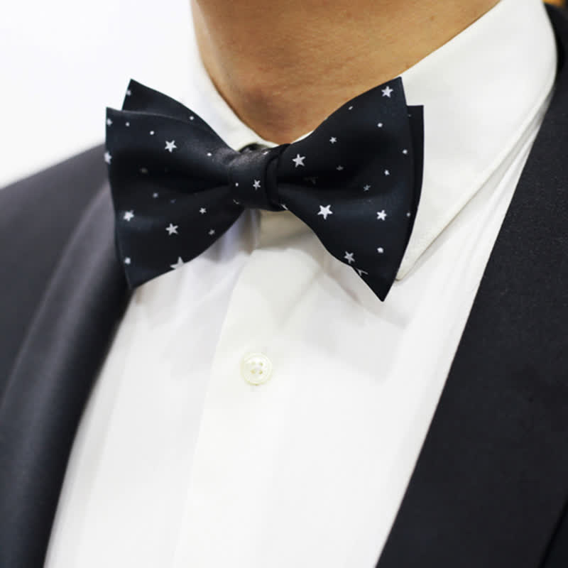 Nœud papillon double épaisseur noir à étoiles blanches pour homme