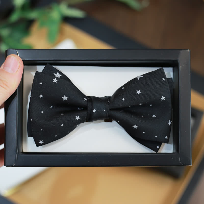 Nœud papillon double épaisseur noir à étoiles blanches pour homme