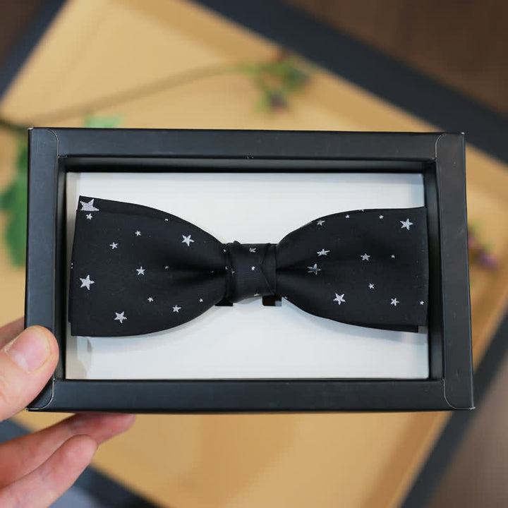 Nœud papillon double épaisseur noir à étoiles blanches pour homme