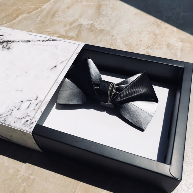 Nœud papillon pour homme à motif de plumes dégradées noires et blanches