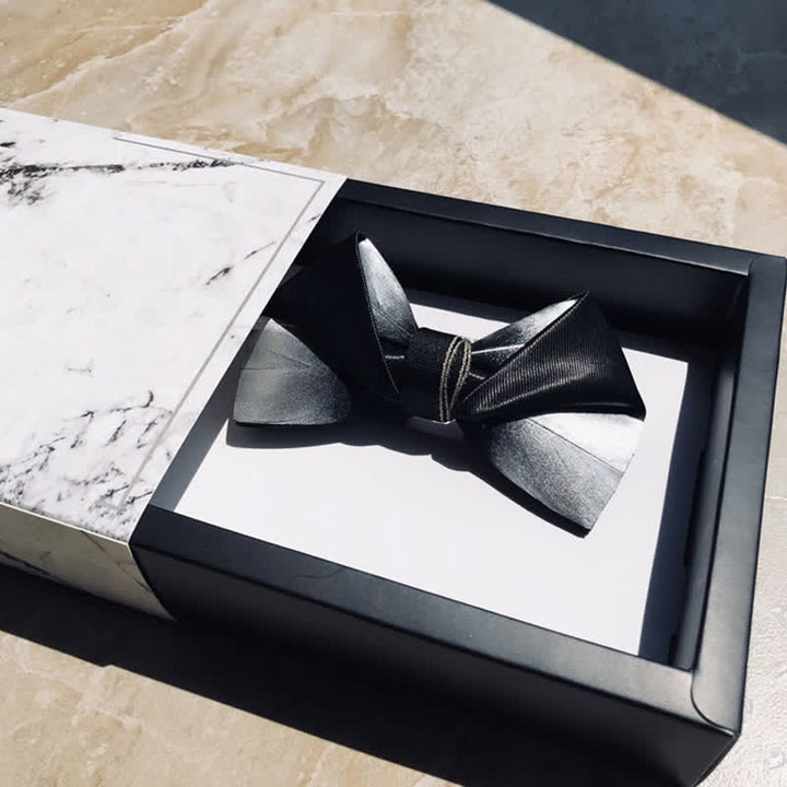 Nœud papillon pour homme à motif de plumes dégradées noires et blanches