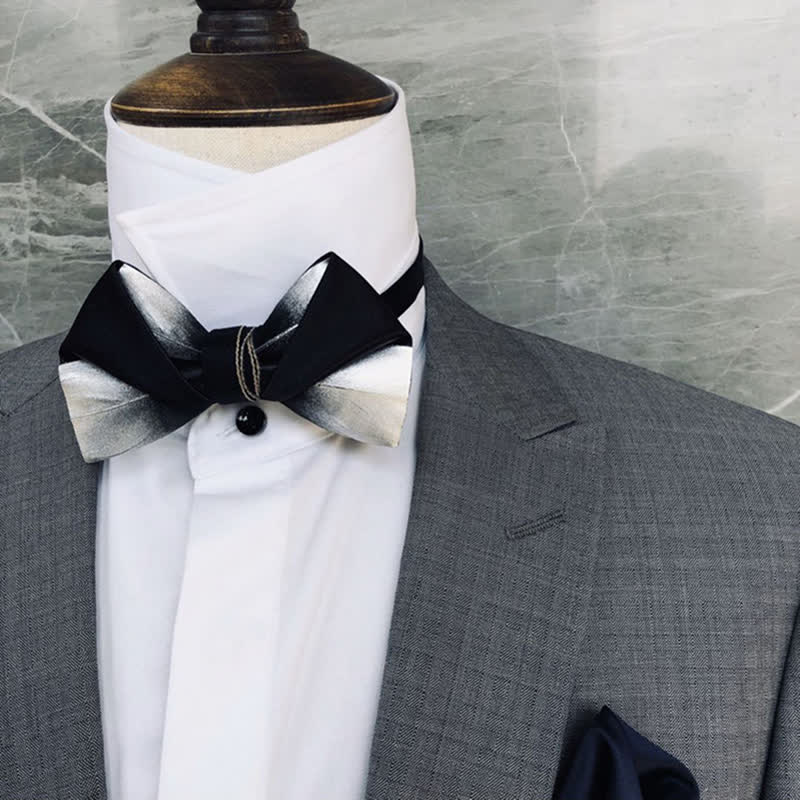Nœud papillon pour homme à motif de plumes dégradées noires et blanches