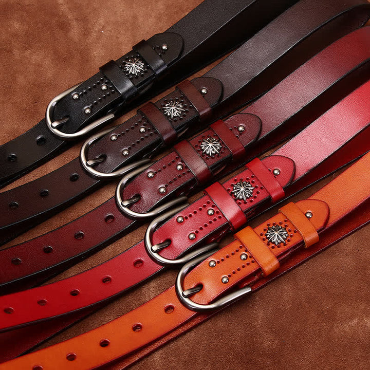 Ceinture en cuir mince décontractée à la mode avec rivets en métal