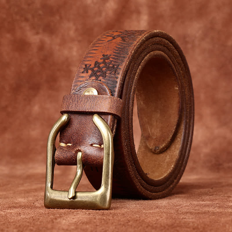 Ceinture en cuir épais avec motif totem viking