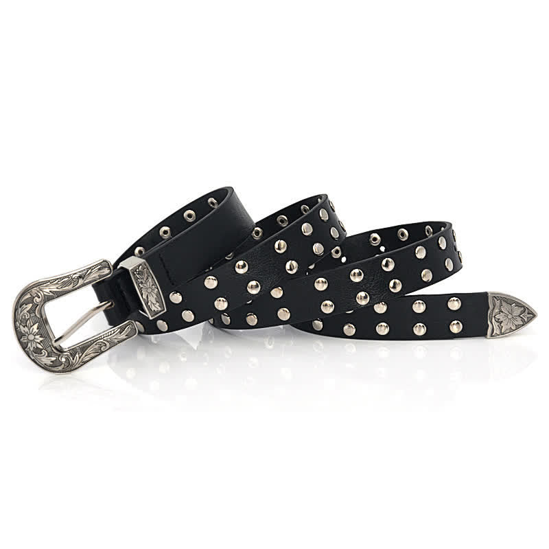 Ceinture en cuir PU à double rangée de rivets cloutés pour femme