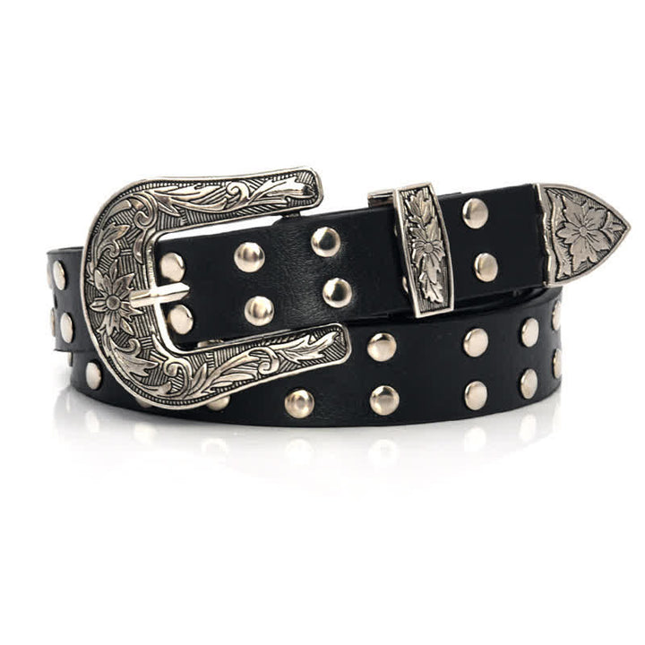 Ceinture en cuir PU à double rangée de rivets cloutés pour femme