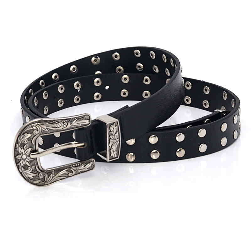 Ceinture en cuir PU à double rangée de rivets cloutés pour femme