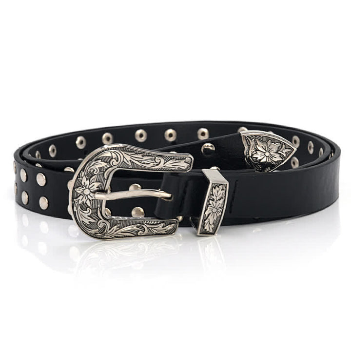 Ceinture en cuir PU à double rangée de rivets cloutés pour femme