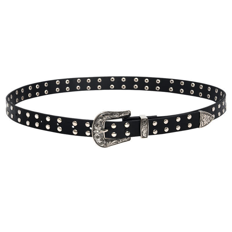 Ceinture en cuir PU à double rangée de rivets cloutés pour femme