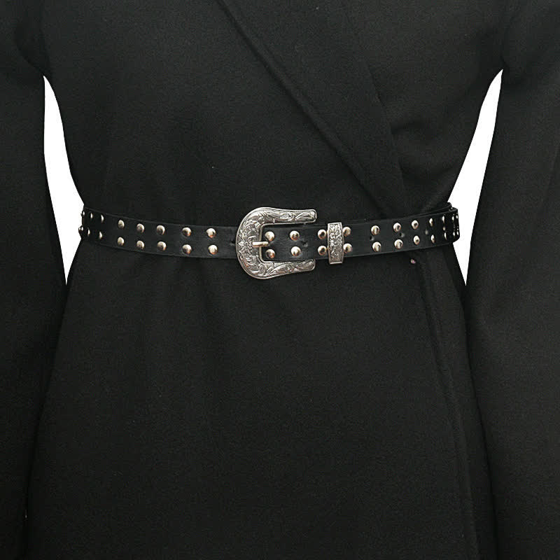 Ceinture en cuir PU à double rangée de rivets cloutés pour femme