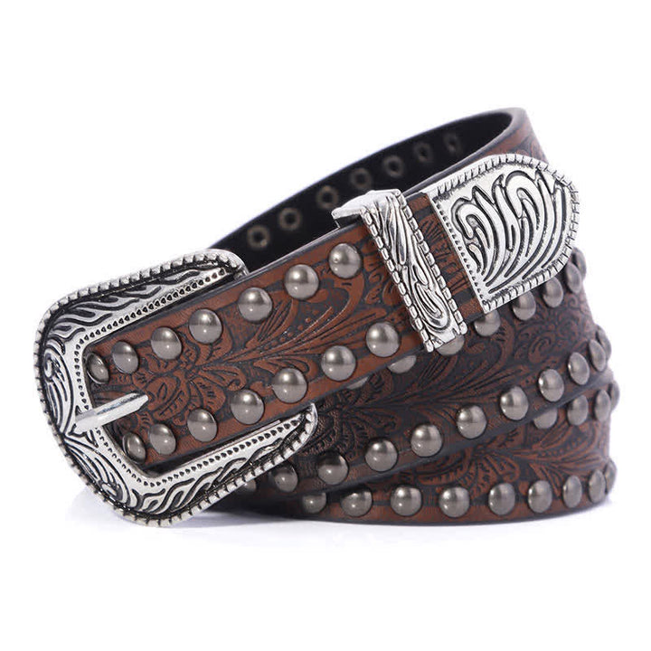 Ceinture en cuir sculptée avec rivets en relief artistiques pour femme