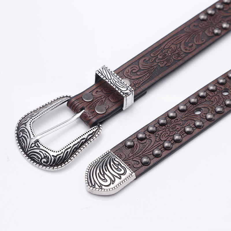 Ceinture en cuir sculptée avec rivets en relief artistiques pour femme