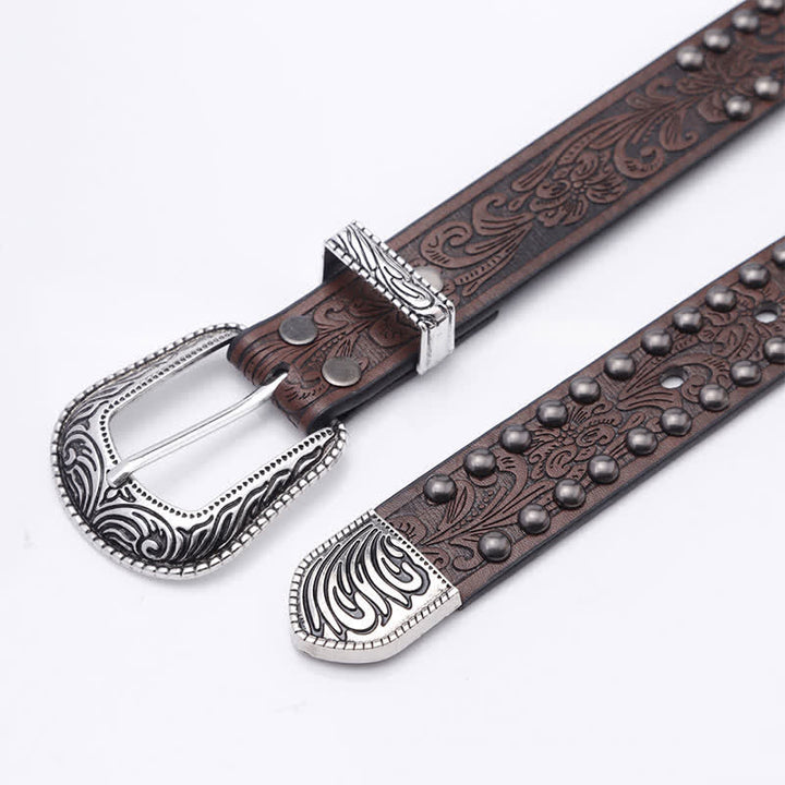 Ceinture en cuir sculptée avec rivets en relief artistiques pour femme