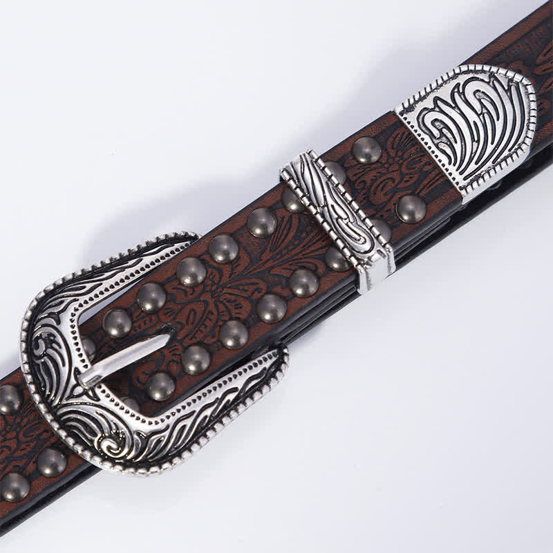 Ceinture en cuir sculptée avec rivets en relief artistiques pour femme