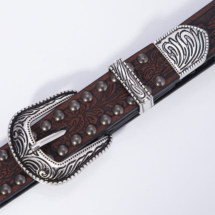 Ceinture en cuir sculptée avec rivets en relief artistiques pour femme