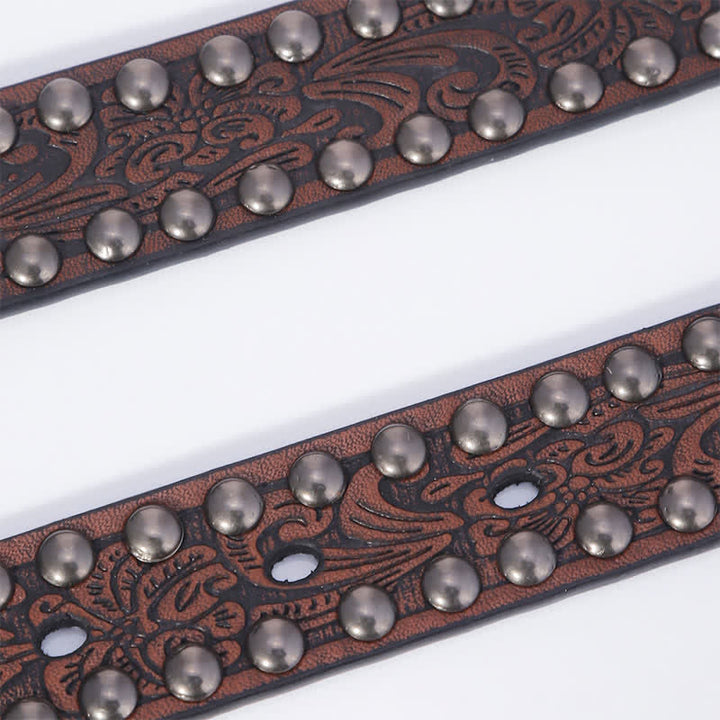 Ceinture en cuir sculptée avec rivets en relief artistiques pour femme