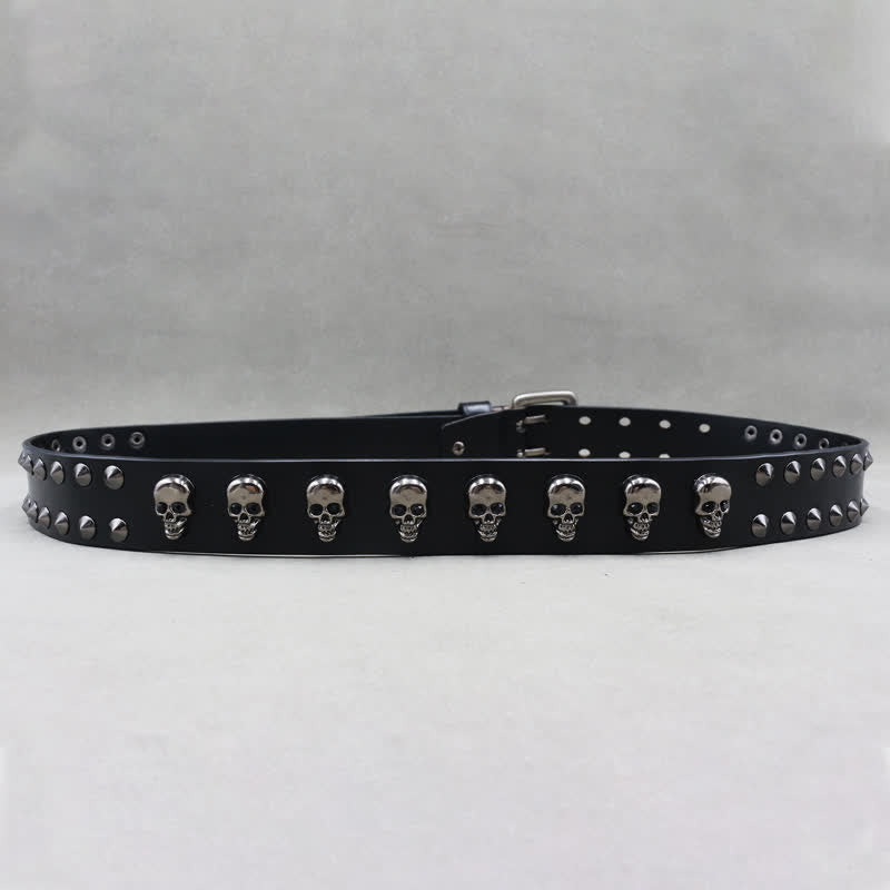 Ceinture en cuir à double attache avec rivets en forme de tête de mort style hip-hop